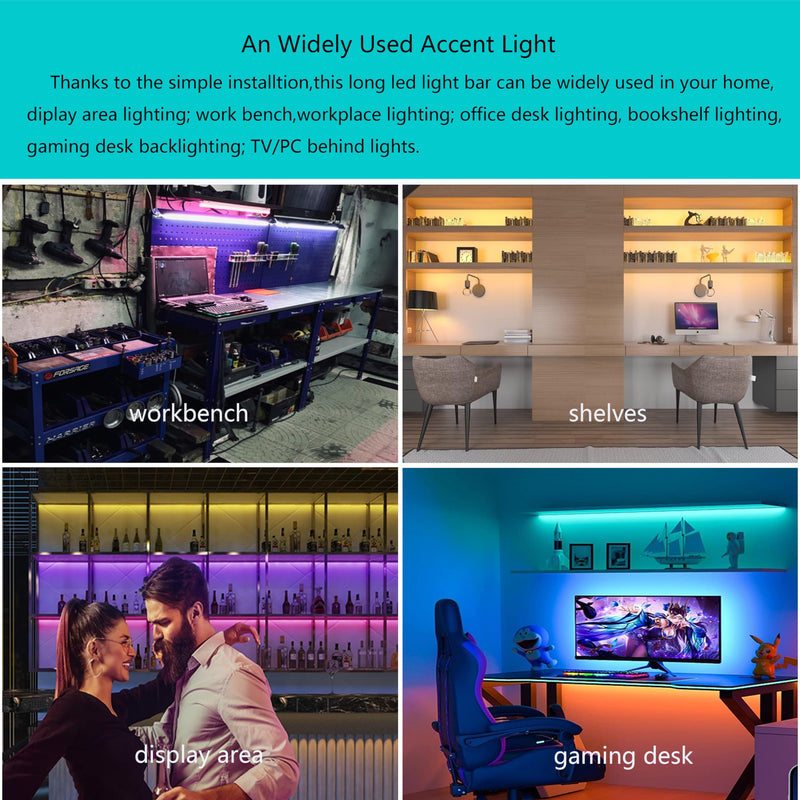 Plug In Under Cabinet Lighting,RGB LED Light Bar with Alexa,Google Assistant,APP Control,Multicolor Under Counter Lights Strip Dimmable for Desk,Room,Cupboard, Hallway,Shelf,Closet,20Inch LED Bar,1pcs 20Inch-1 Pack