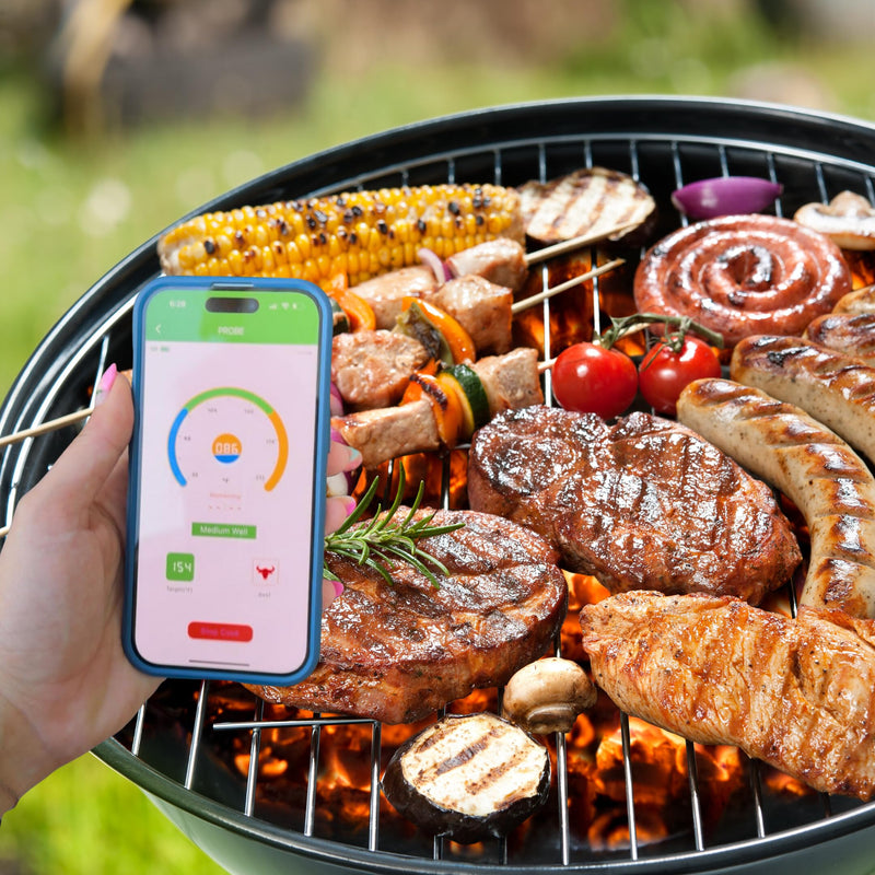Grill Sync Digital Meat Thermometer Digital Wireless Dual Sensor Bluetooth BBQ Thermometer for Grill, Cooking Smoking, Oven Waterproof Meat Probe with USB-C Charging Case, App-Controlled, 165FT Range