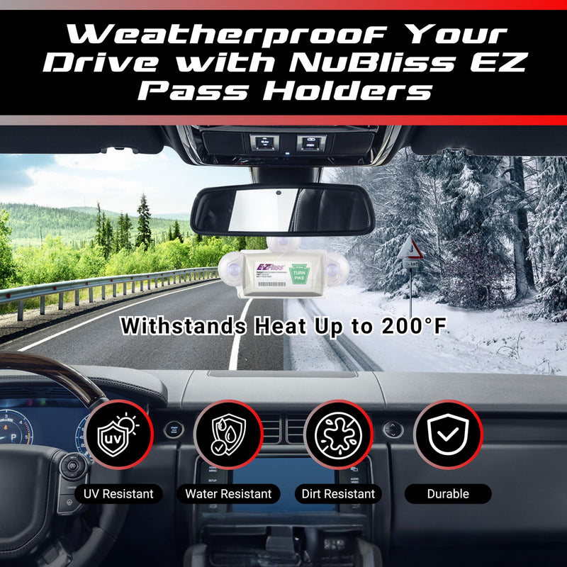 NuBliss EZ Pass Holder for Windshield – Strong 3 Suction Cups Transponder Holder for Car – Fits EZPass Mini & iPass – UV & Water Resistant – Clear