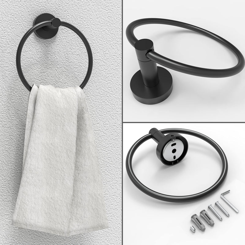 RARXTR Matte Black Toilet Paper Holder & Towel Ring SUS304 Stainless Steel 2pc Bathroom Hardware Set with Double Post Pivoting Toilet Paper Roll Holder Wall Mount & Bathroom Towel Holder Set 2-Piece