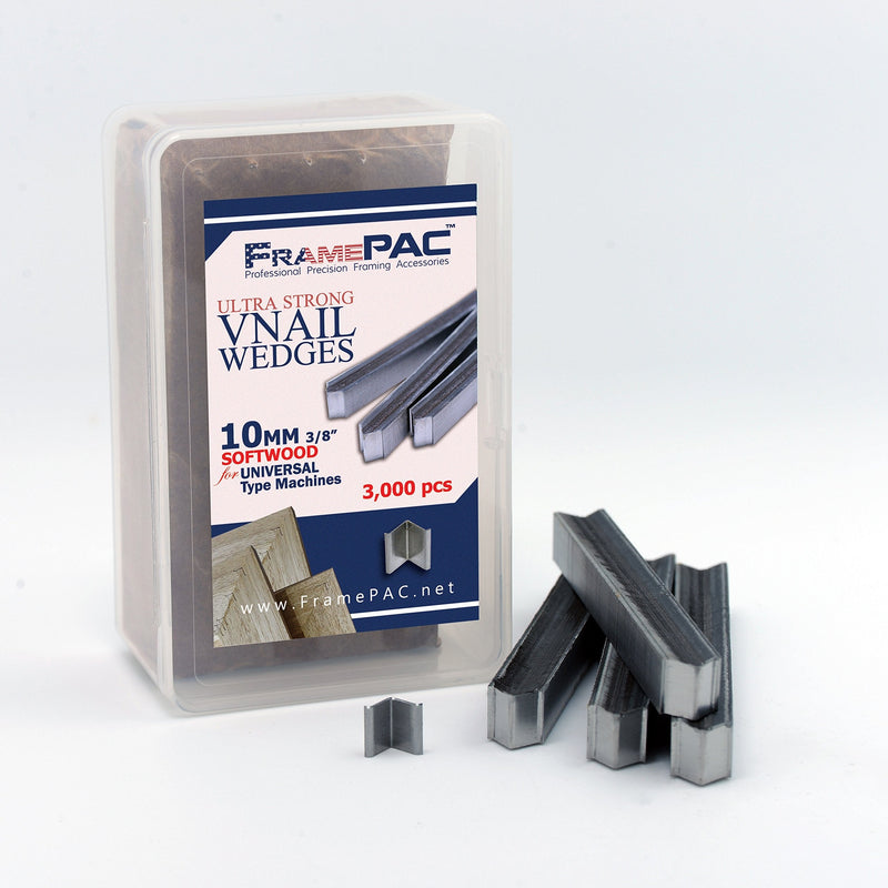V Nails for Picture Frames Softwood Universal (UNI) 10mm (3/8 Inch) [3000 V-Nail Pack, Stacked] - (for use in Automatic V Nailer for Picture Framing, Automatic V Nailer for Picture Frames) 3/8 inch [10mm] - 3000 pack UNI - Softwood