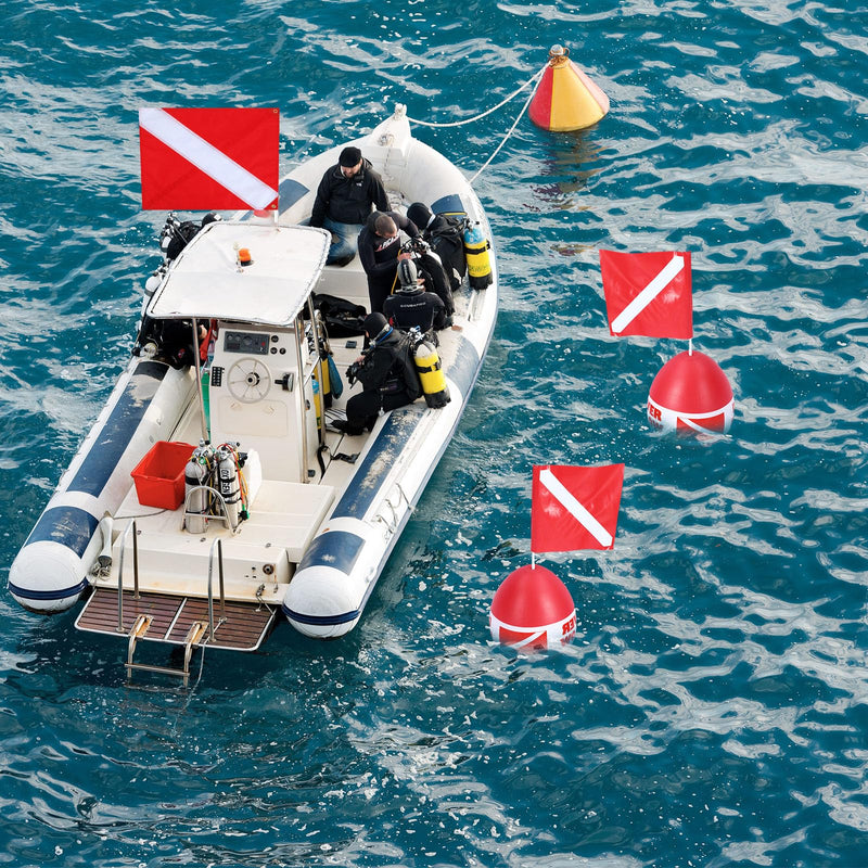Dive Flag Float Mesh Drawstring Bag Set Inflatable Signal Floater with Dive Flag for Snorkeling Water Sport Signaling Swimming Boating Fishing