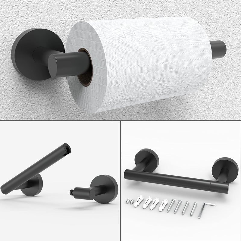 RARXTR Matte Black Toilet Paper Holder & Towel Ring SUS304 Stainless Steel 2pc Bathroom Hardware Set with Double Post Pivoting Toilet Paper Roll Holder Wall Mount & Bathroom Towel Holder Set 2-Piece