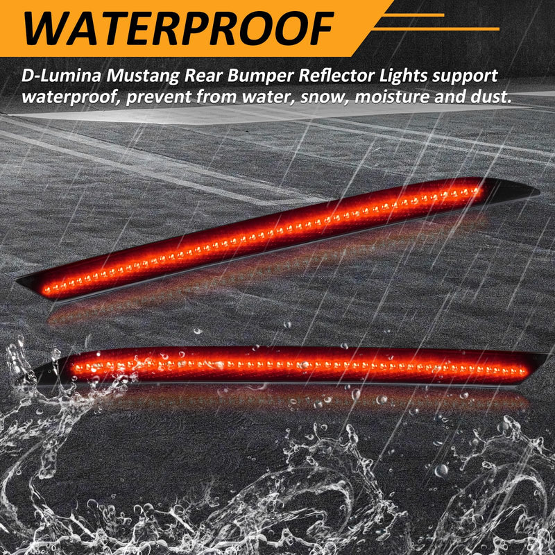 D-Lumina Rear Bumper Reflector Light for Fo-rd Mustang 2018-2025, Red LED Brake Tail Lights Smoked Lens, Pack of 2