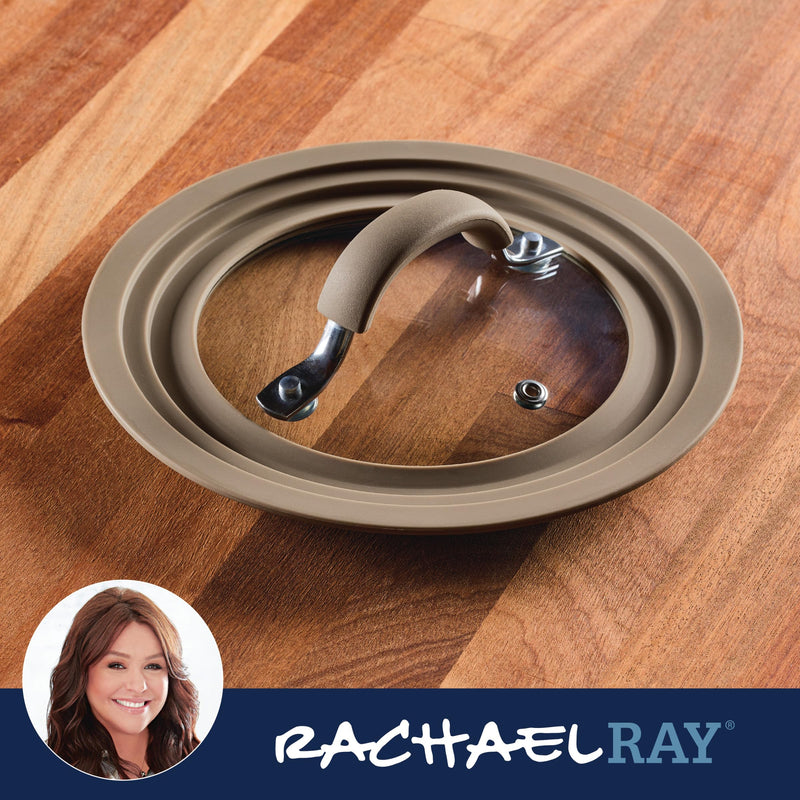 Rachael Ray Cook + Create Universal Silicone-Rimmed Glass Lid, 8.5-Inch, Taupe