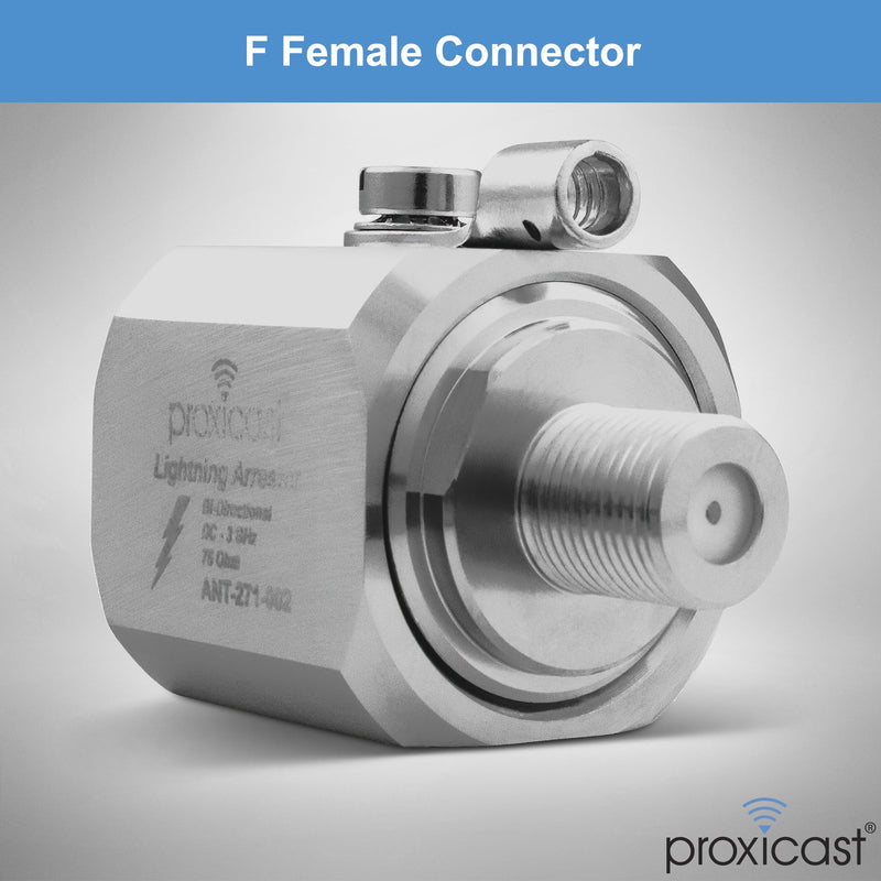 Proxicast Coaxial Lightning Arrester/Suppressor with 75 Ohm F Female Connectors - Pro-Grade Coax Cable Surge Protector for Television (TV) / Satellite Dish Antennas & Cable Internet Use (ANT-271-002) F-Female/F-Female