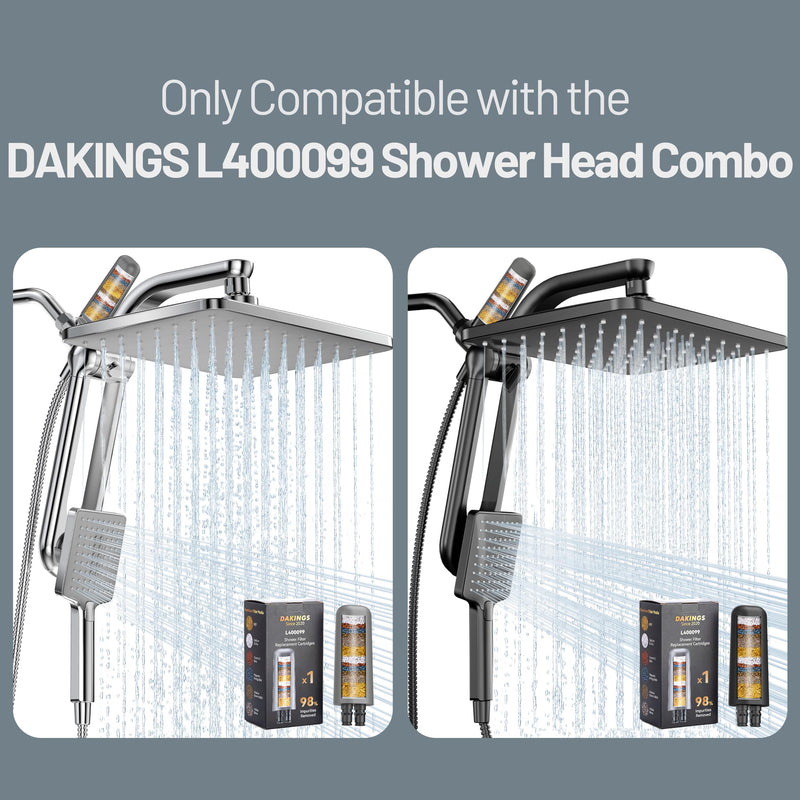 2-Pack Black Shower Head Filter Replacement for L400099 DAKINGS Matte Black Filtered Rainfall Shower Head Combo, Remove Chlorine, Reduces Dry Itchy Skin Premium Black 2