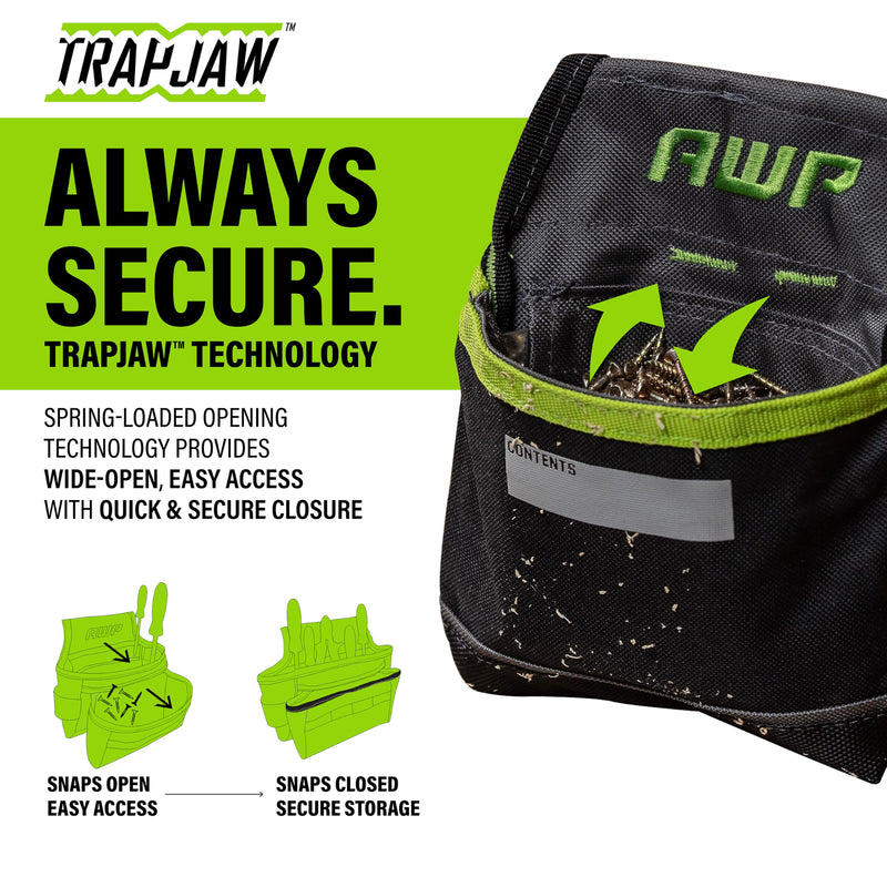 AWP TrapJaw Clip-on Fastener Tool Pouch, Small Utility Bag with Spring-Loaded Closure, Durable Tactical Tool Holder for Nails, Screws, and Electrical Accessories, 1L-039-2 1 Pack 7" W x 7.75" L