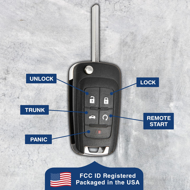 KeylessOption Key Fob Replacement for 2010 2011 2012 2013 2014 2015 2016 2017 2018 2019 Buick Encore Chevrolet Chevy Camaro Equinox Impala Malibu GMC Terrain Remote, 5-Button OHT01060512 1-Pack