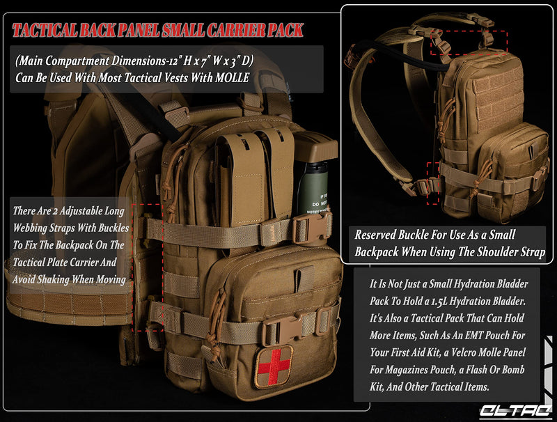 Tactical Small MOLLE Hydration Pack Outdoor Water Bladder Carrier Pack for Vest Backpack Cp