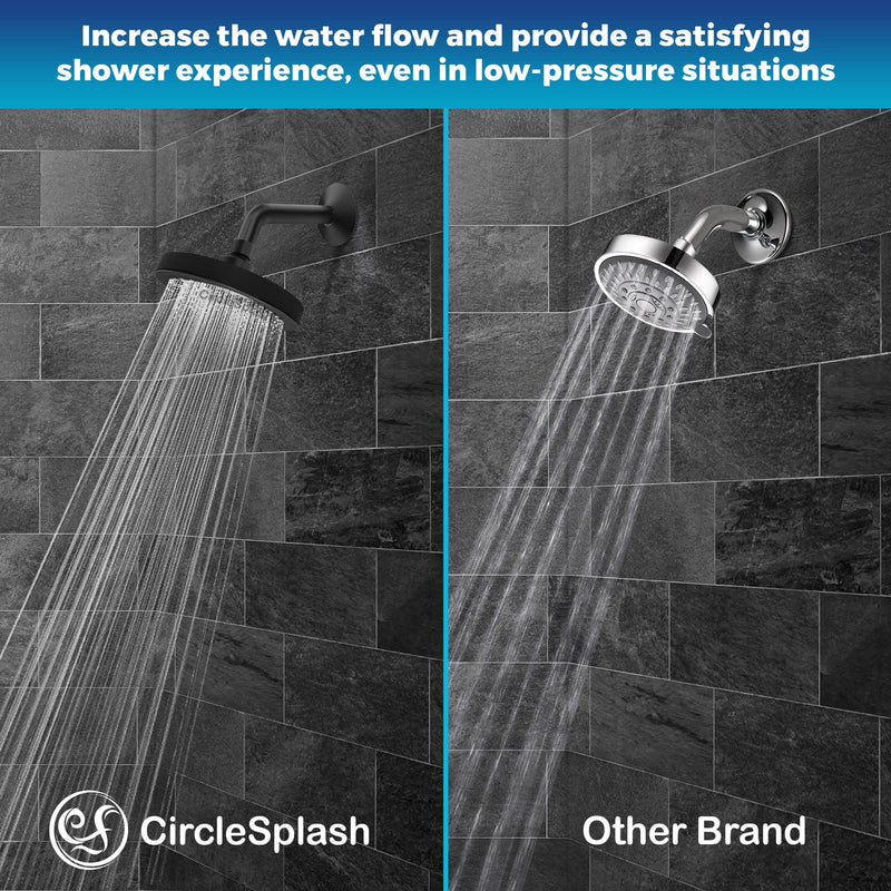 High Pressure Shower Head - Anti-Clogging Silicone Nozzles - 2.5 GPM Removable Restrictor - Easy to Clean Adjustable Replacement - easy to install with Plumbers Tape - 6 inch - Matte Black Finish 2.5GPM