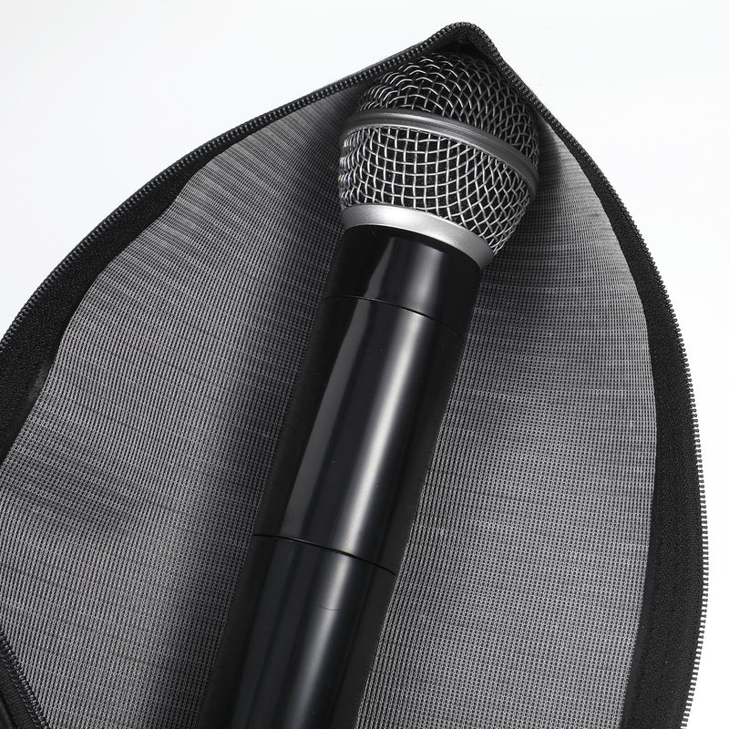 2 Pack Microphone Bags,12"X4" Black PU Leather Microphone Pouch | Portable Microphone Case for Wireless Mic Protector Mic Storage Bag Black Zipper Storage Pouches for Carrying