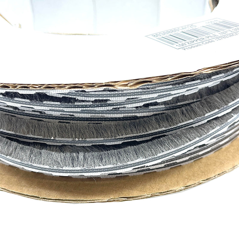 CRL Z78194C Zipper Pile Weatherstrip .187" Backing - .300" Pile Height - 100' Roll Gray