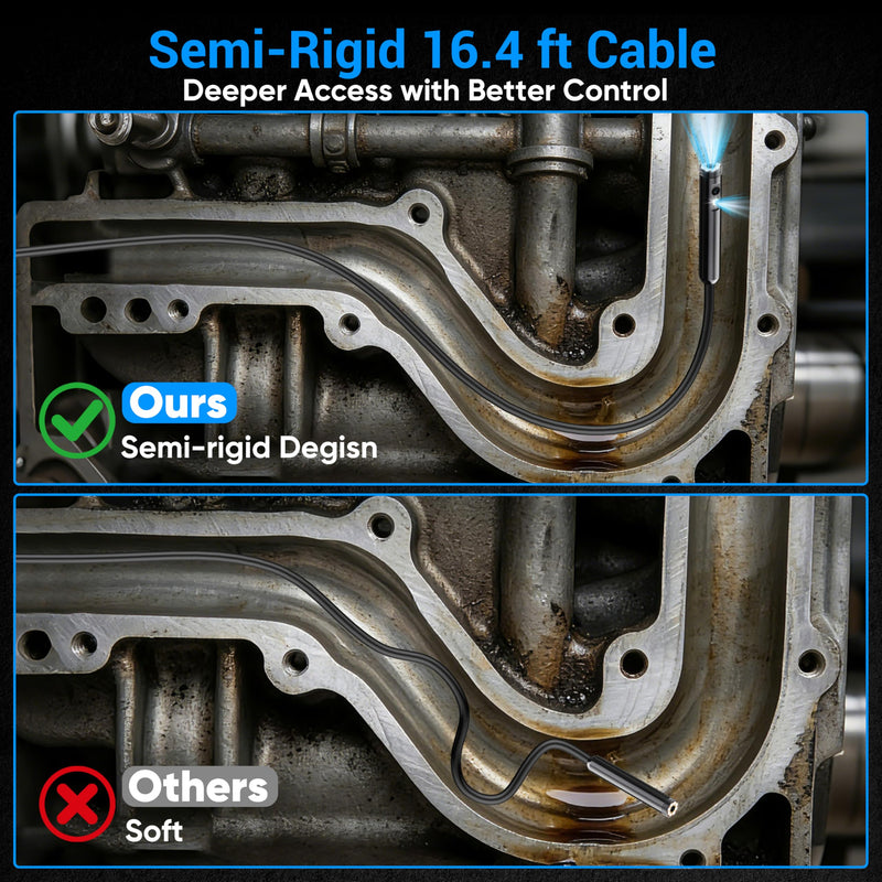 [Dual-Lens] Endoscope Camera with Light,1920P HD Borescope with 8+1 Adjustable LED Lights, IP67 Waterproof Endoscope with Semi-Rigid Snake Cable, Inspection Borescope for iOS and Android-16.4ft 16.4 ft