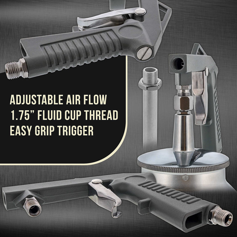 TCP Global Air Undercoating Spray Gun with Suction Feed Cup - Apply Sprayable Truck Bed Liner Coating, Rubberized Undercoat, Rust Proofing, Chip Guard Paint - Pneumatic Automotive Application Sprayer