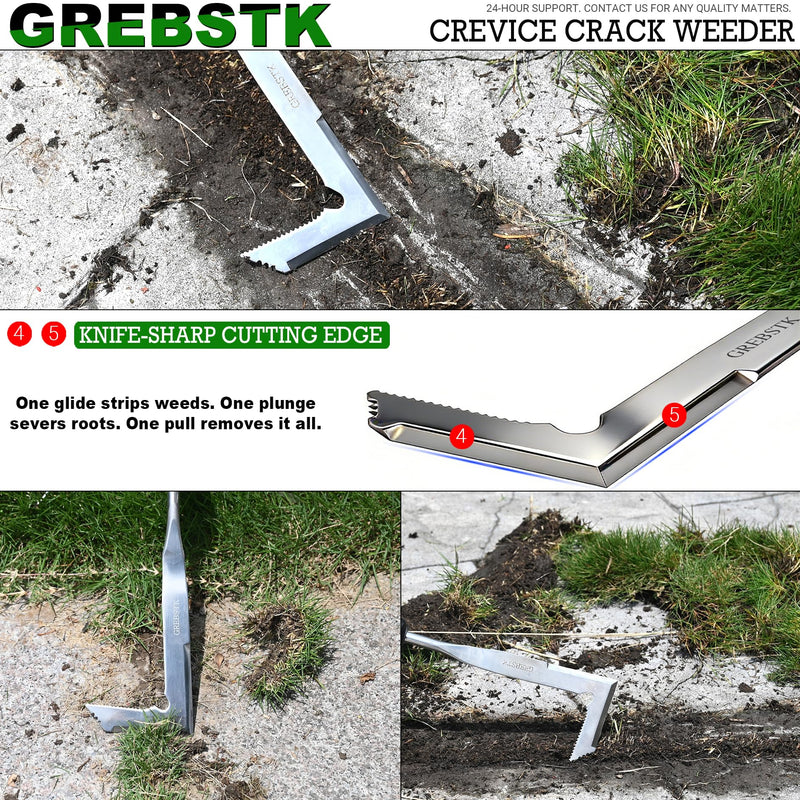 GREBSTK Crack Weeder Crevice Weeding Manual Stainless Steel Gardening Tool | L-shaped blade, razor-sharp hardened, rust-resistant, comfortable handle, 22in, for sidewalk cracks, driveway gaps, edging 22" Crack Weeder