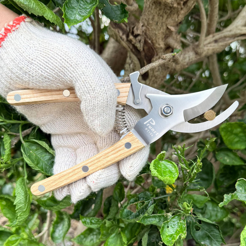 Pruning Shears for Gardening - 7.5" Hand Pruners with High Carbon Steel Blade, 5/8" Cutting Capacity, Ergonomic Wood-Inlaid Steel Handles, Safety Lock & a Spring Included - Garden Clippers