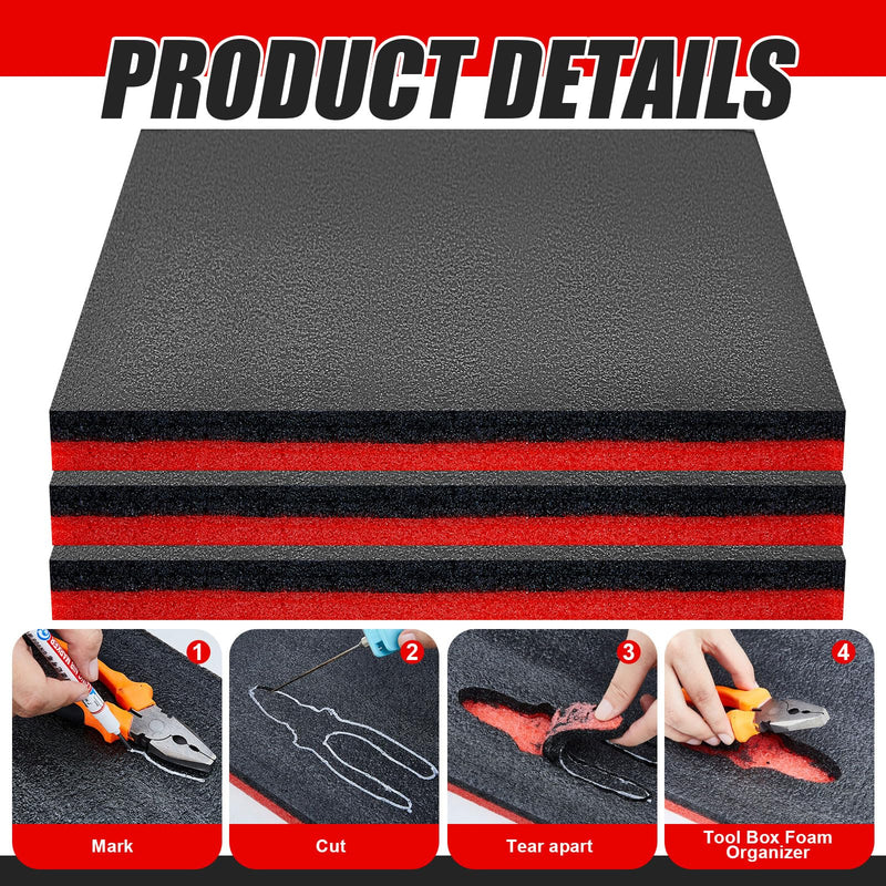 Gisafai 3 Sets 22 x 18 x 1 Inch Tool Box Foam Sets Includes 3 Tool Box Liner 1 Foam Cutter 2 Marker Pens Adjustable Non Slip Organizer Sheet for Toolbox Cabinet Chest Drawer Storage Craft