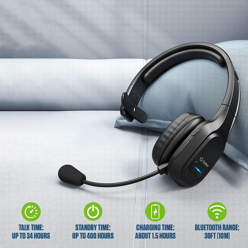 Cellet Overhead Boom Mic Wireless Headset with Noise Cancelling, Echo Reduction, 34H Talk Time, 30ft Range – Adjustable Headband, All-Day Comfort
