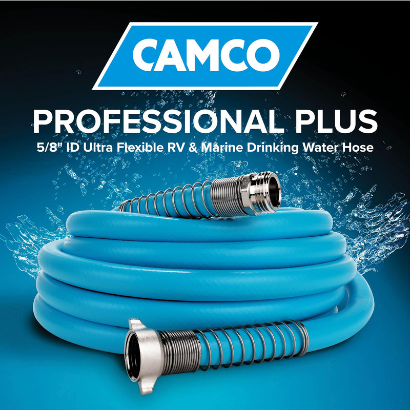 Camco EvoFlex 4-Ft Water Hose - RV Drinking Water Hose Contains No Lead, No BPA & No Phthalate - Flexible Design w/Stainless Steel Strain Relief Ends - 5/8” Inside Diameter, Blue (22590) 4-Foot
