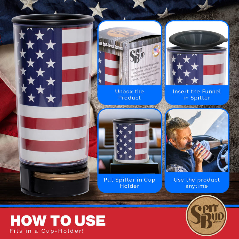 Spit Bud Spittoon with Can Opener, US Flag American Flag