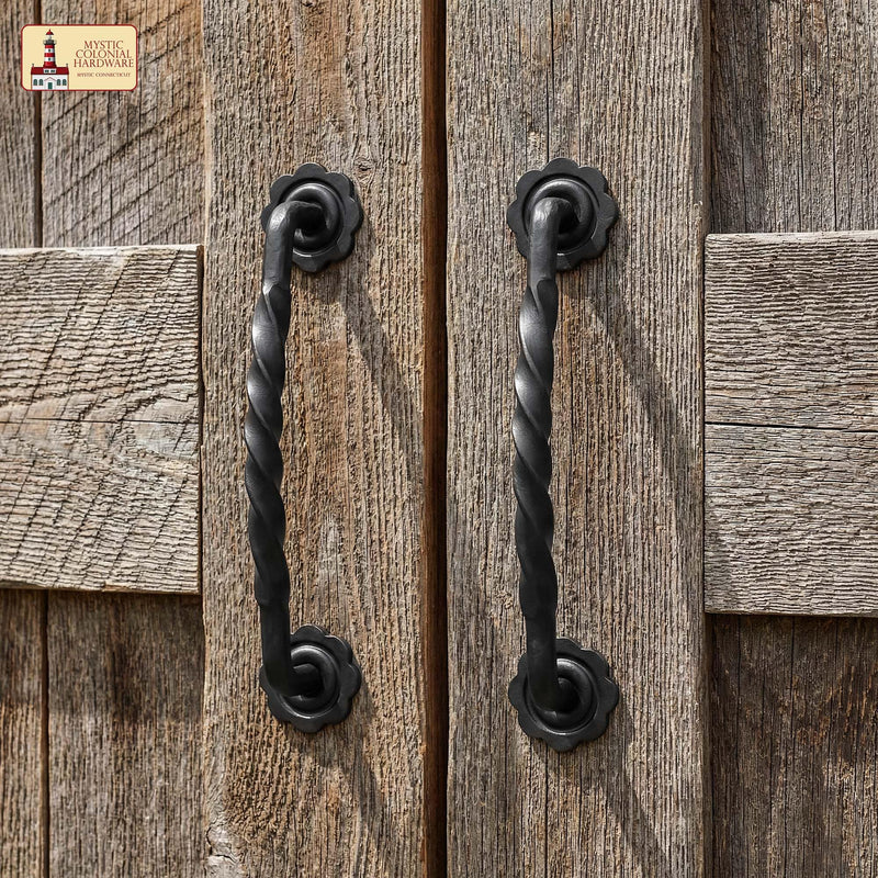Mystic Colonial Cast Iron Twisted Barn Door Handle – 12 Inch Heavy Duty Black Pull for Gates, Cabinets & Sheds – Vintage Rustic Hardware 12.75 Inch Cast Iron Pull Handle