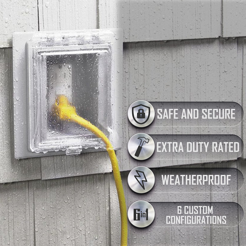 TayMac MR420CW 1-Gang Recessed Enclosure Extra Duty, 6-in-1 Nonmetallic Weatherproof in-Use Cover, Horizontal/Vertical, White Clear/White 1 Gang Wall Plate