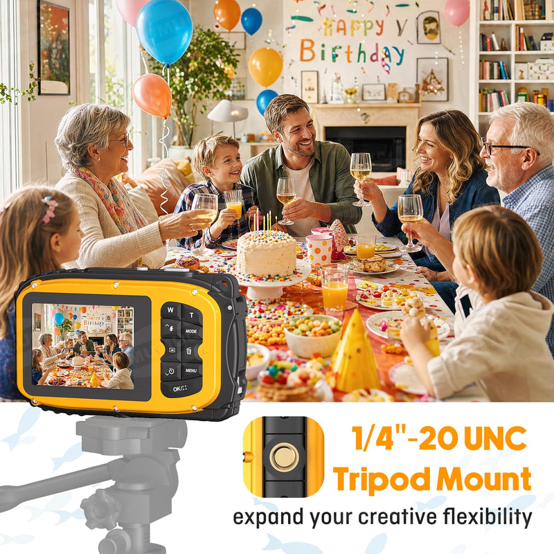 Floating Underwater Camera for Kids, Waterproof Camera with 32GB SD Card | IP68 48MP 4K Portable Snorkeling Camera for Pool Beach, Lightweight Rechargeable Floating Action Camera, Yellow