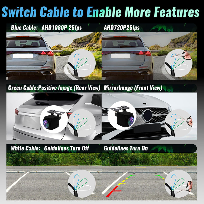AHD 720P/1080P Backup Camera for Car with Dynamic Trajectory Guide Line,170° Wide Angle RCA Rearview Reversing IP69K Waterproof Camera Night Vision Reverse Rear View Cameras for Vehicle SUV RV | AHD 1080P HD Backup Camera，170° Wide Angle View，IP69K Wat...