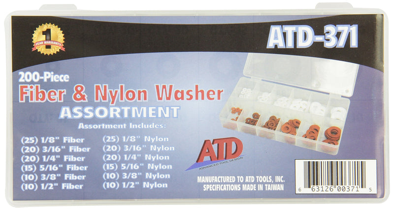 Advanced Tool Design Model ATD-371 200 Piece Fiber & Nylon Washer Assortment
