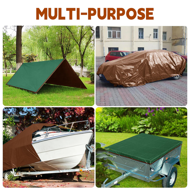 Tarp 5x7 ft 100% Waterproof 7mil Durable Grommets and Reinforced Edges,Uv Resistant,Green/Brown Tarp,Emergency Rain Shelter,Outdoor Cover and Camping Use -by MVPNET