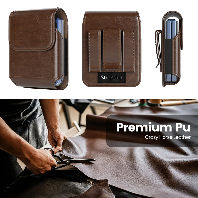 Magnetic Closure Holster for Motorola Razr Plus, Moto Razr - Leather Belt Case Pouch with Metal Belt Clip