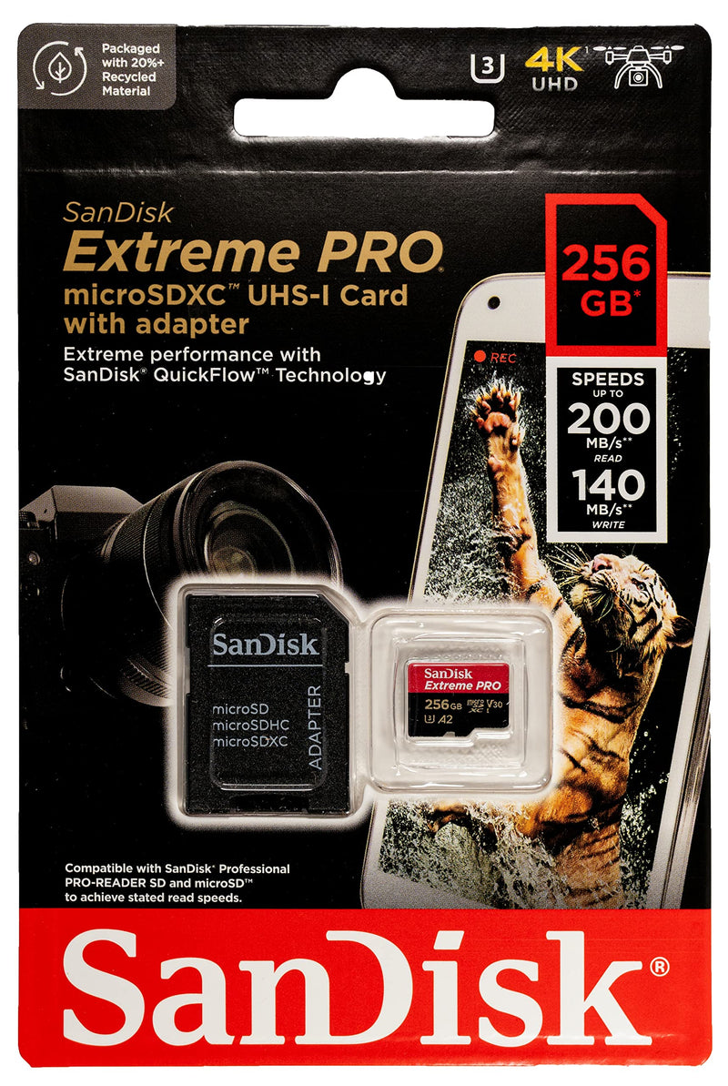 SanDisk 256GB Extreme Pro MicroSDXC Card Compatible with DJI Avata 2, Mini 4K Drones (SDSQXCD-256G-GN6MA) with Read Speed up to 200 MB/s Bundle with 1 Everything But Stromboli MicroSD Card Reader