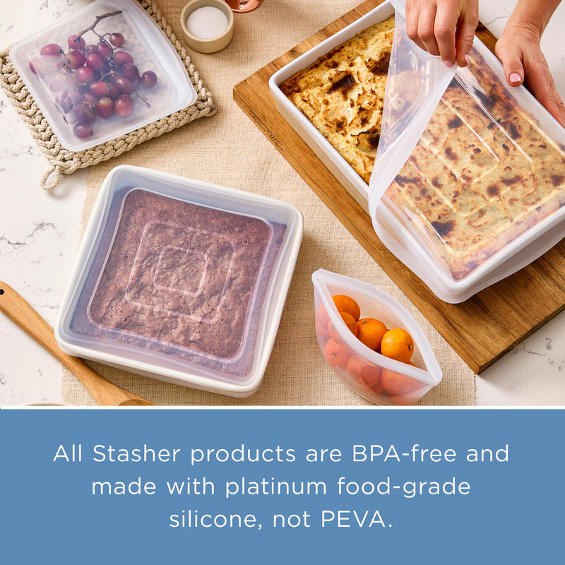 Stasher Reusable Silicone Stretch Lid for Casseroles, Pans, Baking Dishes–Rectangle Replacement Lid, 9”x13”, Stretchable, Leak-Free, Microwave Safe, Dishwasher Safe, Food Cover, Eco-Friendly, Clear Rectangular