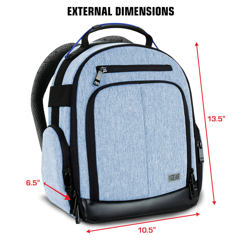 USA Gear Portable Camera Backpack for DSLR with Customizable Accessory Dividers, Weather Resistant Bottom and Comfortable Back Support - Compatible with Canon, Nikon, Sony, Fujifilm, and More (Blue) Compact Blue