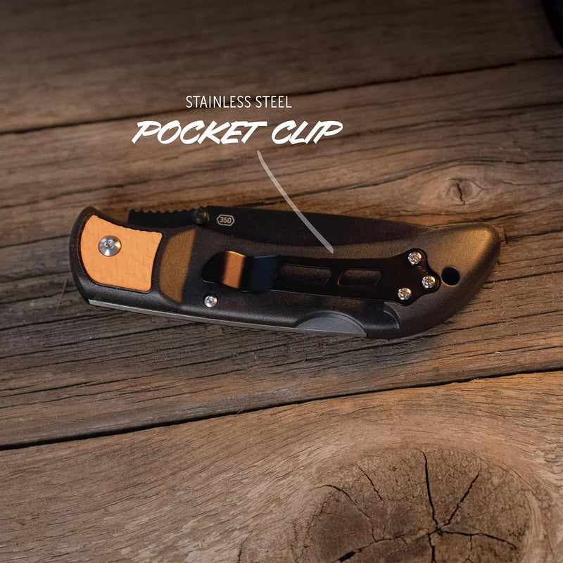 OUTDOOR EDGE 3.5" RazorLite EDC Knife. Pocket Knife with Replaceable Blades and Clip. The Perfect Hunting Blade for Skinning Deer. Blaze Orange with 6 Blades Orange (6 Blades)