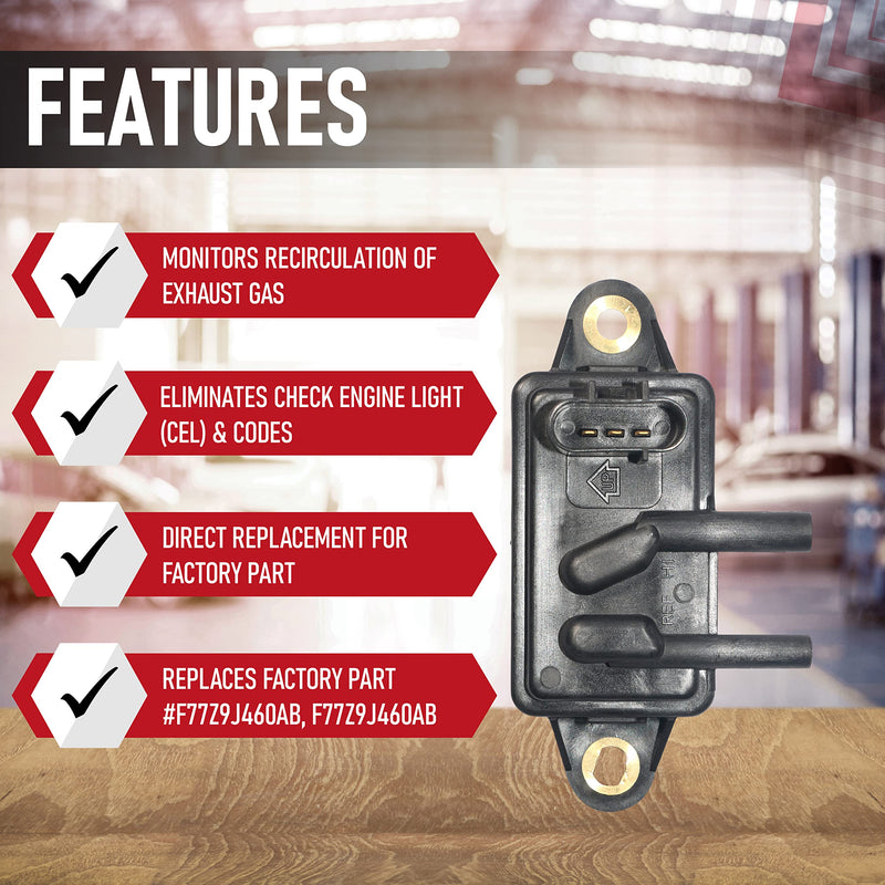 EGR - Exhaust Gas Recirculation Pressure Feedback Sensor - Replaces DPFE15, F77Z9J460AB, F77Z9J460AB, VP8T - Compatible with Ford, Lincoln, Mercury Vehicles - Expedition, Escape, Focus, F-150 DPFE15 Pressure Feedback Sensor