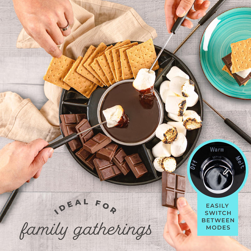 Kusini Electric Fondue Pot Set - Chocolate Fondue Kit - Temperature Control, Detachable Serving Trays, & 4 Roasting Forks - Gift Set & Date Night Idea. Serve at Movie Night or Game Night. Black