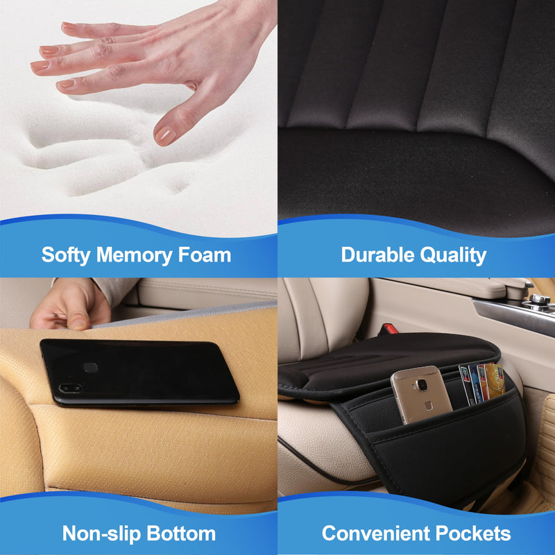 Premium Car Seat Cushion, Driver Seat Cushion with Comfort Memory Foam & Non-Slip Rubber Bottom, Car Seat Pad Works with 95% of Vehicles and Office Chair or Home (Black) Black