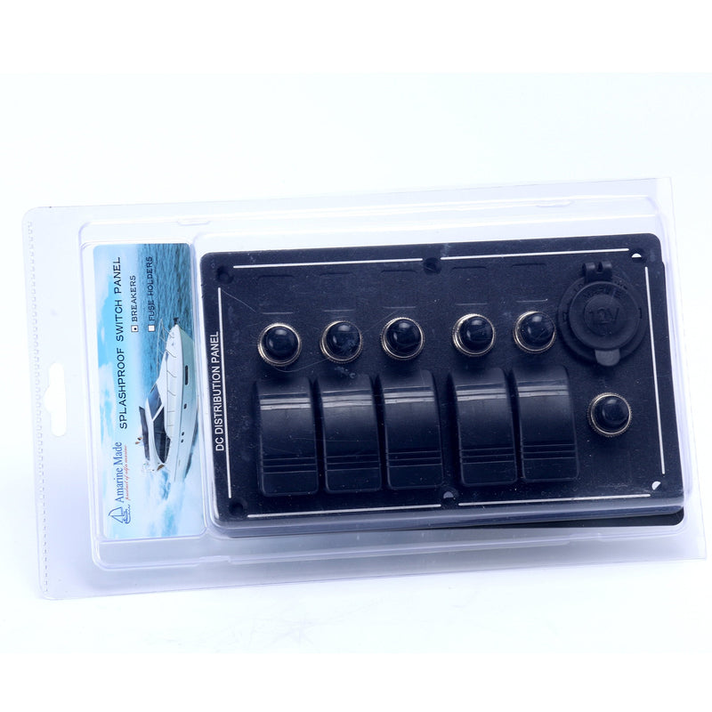 Amarine Made 5 Gang Aluminium LED Rocker & CIG Socket & Circuit Breaker Waterproof Marine/Boat/rv Switch Panel AM62-PN-LB5Z/S