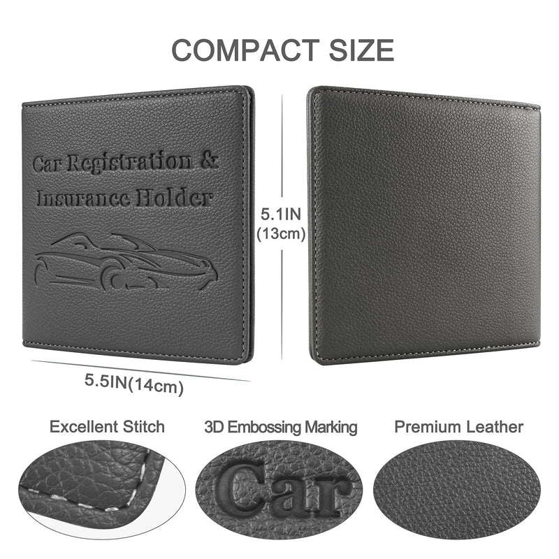 Car Registration and Insurance Holder, Premium PU Leather Vehicle Glove Box Car Organizer Men Women Wallet Accessories Case for ID, Driver's License - Grey