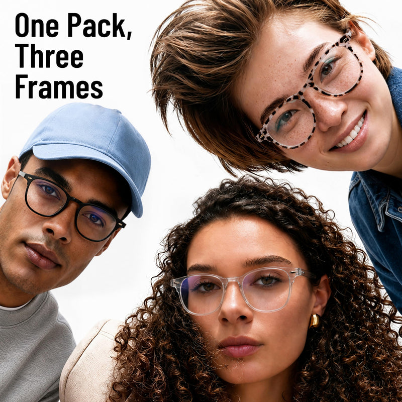 Gaoye Blue Light Glasses for Woman 3 Pack | Half Round, Screen-Ready Computer Glasses Style with UV Protection Coating *Black + Leopard + Clear