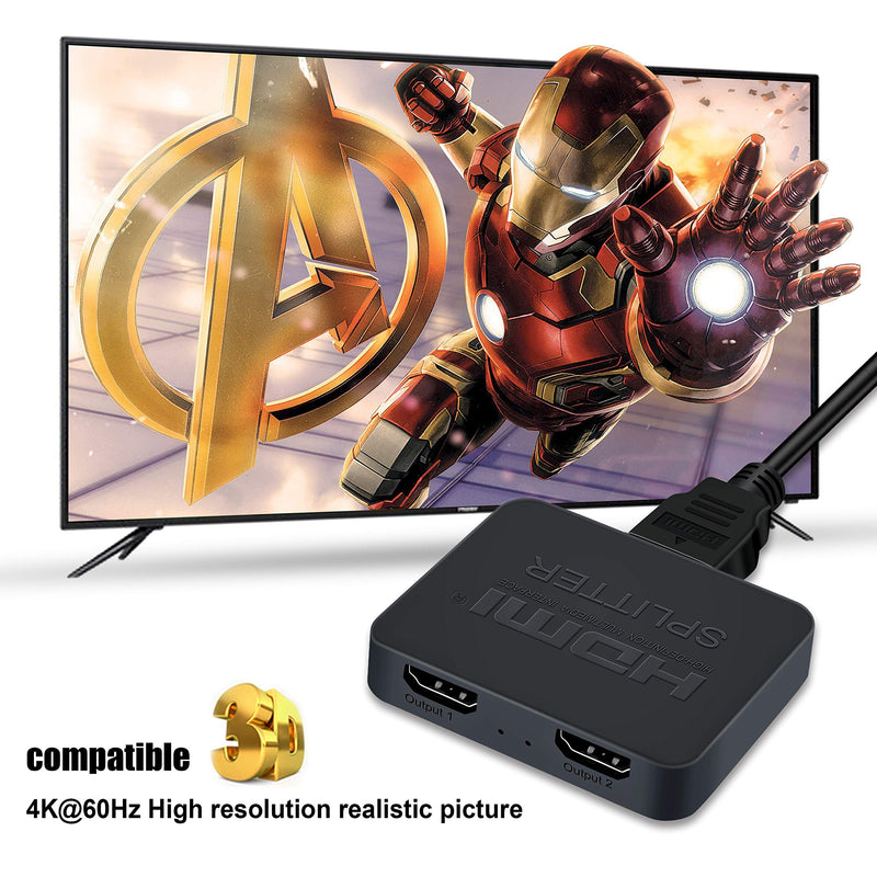 HDMI Splitter 4K@60Hz, avedio links HDMI Splitter 1 in 2 Out, HDMI Splitter for Dual Monitors Only Duplicate/Mirror Screens, Support HDMI2.0b, HDCP2.2, 18.5Gbps, Auto Scaling, Full HD 1080P 3D 1x2 4K@60Hz