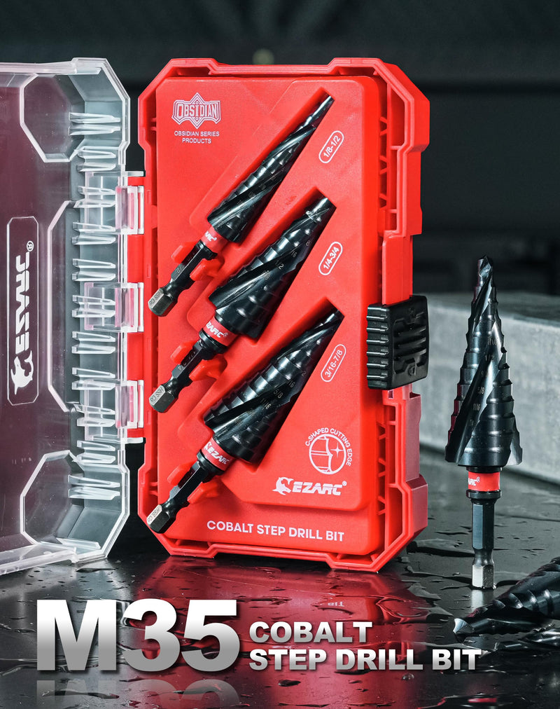 EZARC Step Drill Bit for Metal, M35 Cobalt Unibit Step Drill Bit Set 1/8"-7/8"(3pcs) Wear-Resistant AlTiN Coated, 1/4" Hex Shank for Metal, Stainless Steel, Aluminum, Plastic 1/8" - 7/8" (3pcs Set)