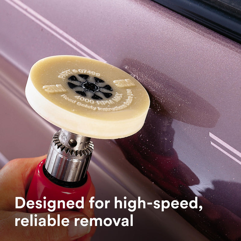 3M Stripe Off Wheel Adhesive Remover Eraser Wheel Removes Decals, Stripes, Vinyl, Tapes and Graphics 4” diameter x 5/8” thick 3/8-16 threaded mandrel 07498 Pack of 1 4 in x 5/8 in (Pack of 1)