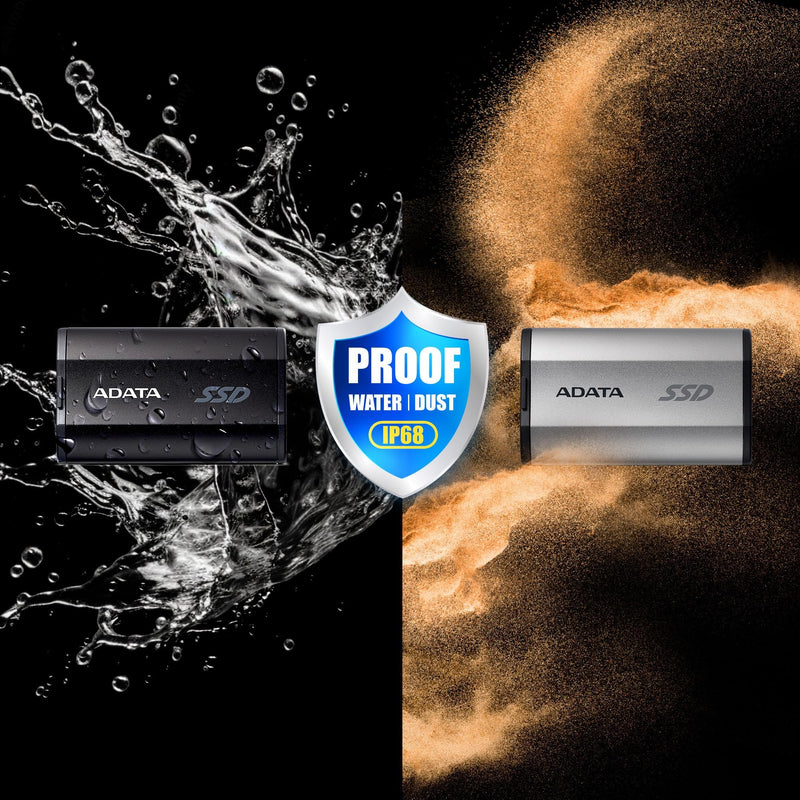 ADATA SD810 1000G IP68 Water Resistance Up to 2000 MB/s USB 3.2 Gen 2 USB-C External Solid State Drive - Black for iPhone 15/Pro/Max, Android (SD810-1000G-CBK) 1000GB SSD