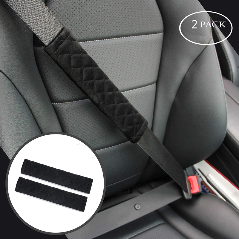 Amooca Soft Auto Seat Belt Cover Seatbelt Shoulder Pad 2 PCS for a More Comfortable Driving Compatible with All Cars and Backpack Black B: Black
