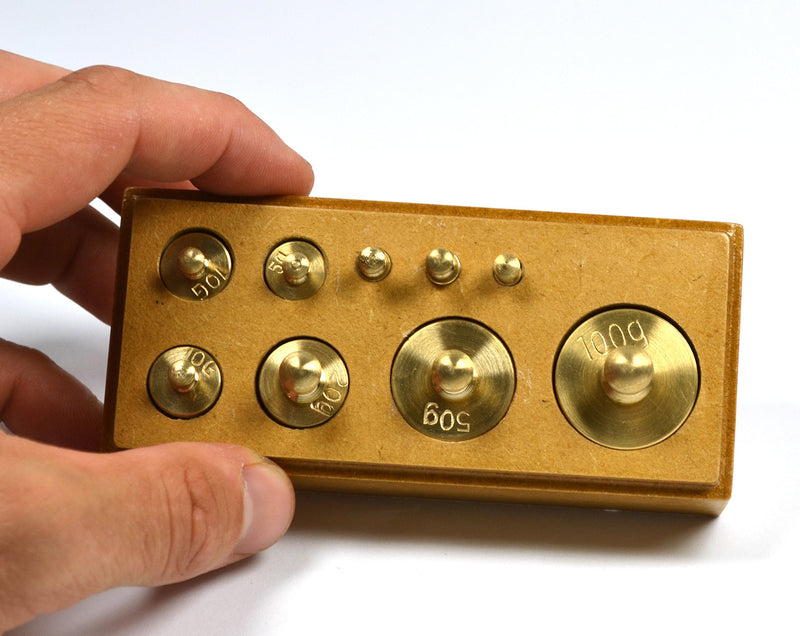 Eisco - 9-Piece Brass Weight Set, Primary Weights (1g-100g), Educational Lab Balance Masses, Includes Hardwood Storage Block, Science Classroom Resource