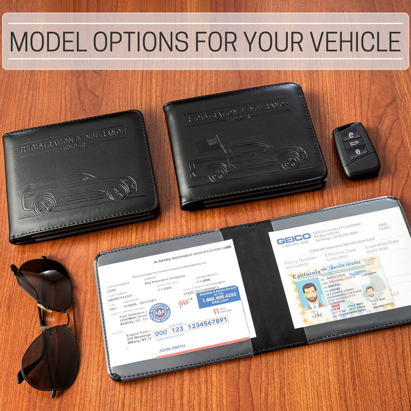 CANOPUS Car Registration and Insurance Holder, Magnetic Closure, Embossed Card Document Holder, Vehicle Glove Box Organizer, Wallet for Auto, SUV, Motorcycle, Truck, Waterproof, Truck Model Black