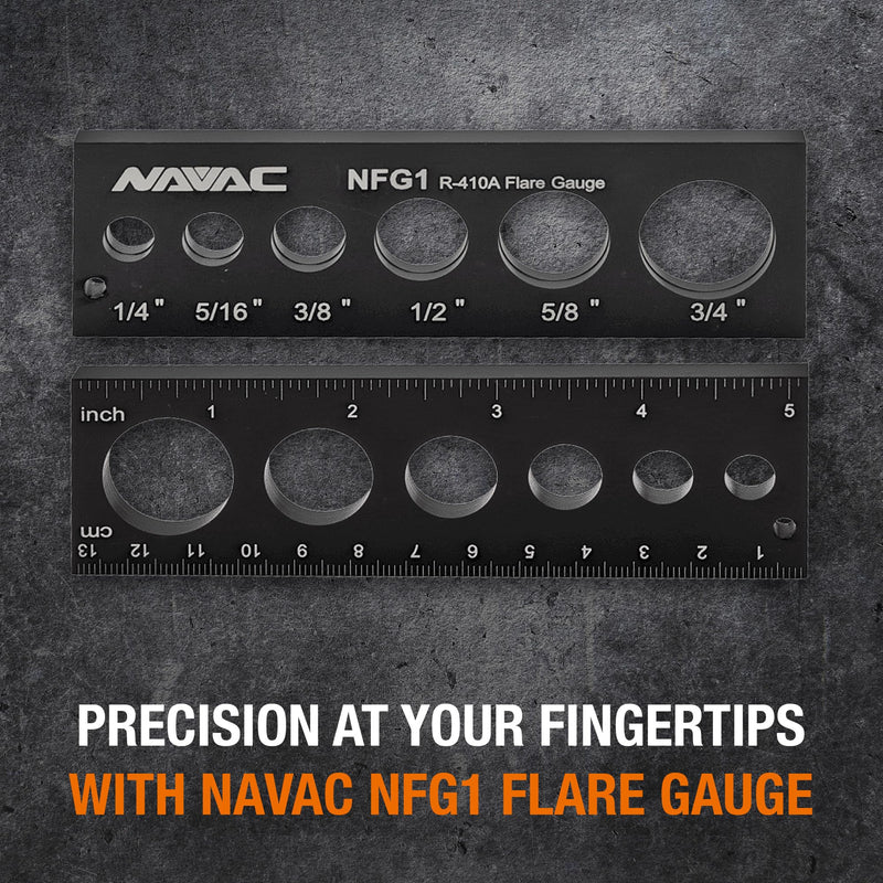 NAVAC NFG1 Flare Gauge | ACR Soft-Copper Tubing Flare Gauge for 1/4″, 5/16″, 3/8″, 1/2″, 5/8″, 3/4″ OD | Precise Measurement | 1 Year Warranty